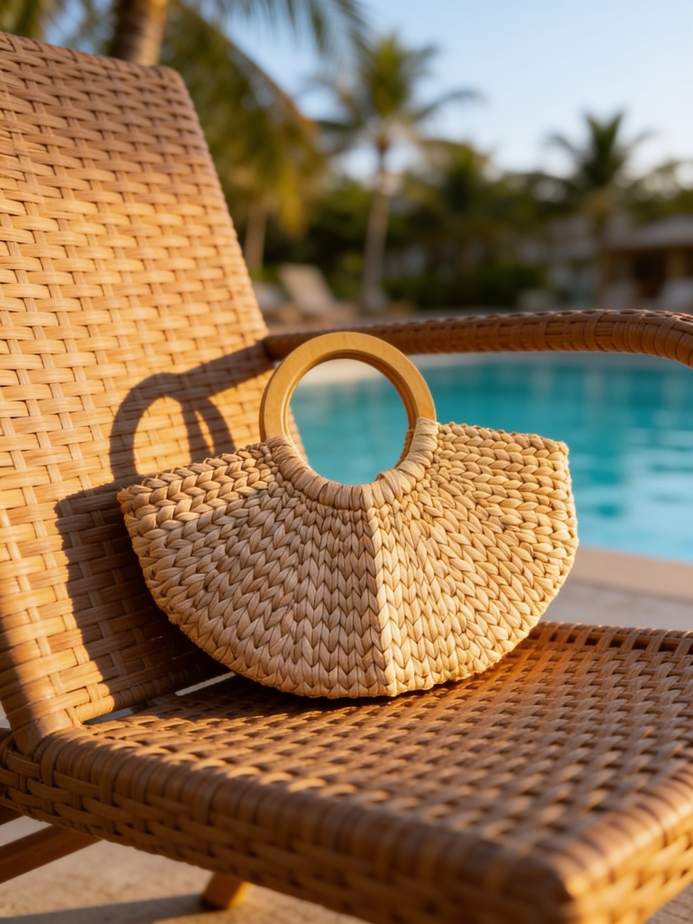 Neutral Woven Straw Tote with Wooden Circle Handles - Picture 8 of 16
